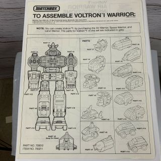 Vintage Matchbox Voltron I Air Warrior Instruction Sheet