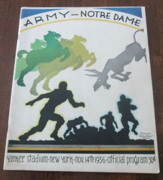Notre Dame Vs Army Football Program Game Played On 11/14/1936