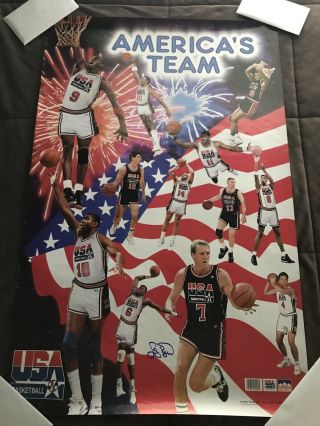 Larry Bird Auto Signed 1992 Olympic America Dream Team Poster Basketball