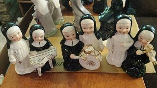 Vintage 60s Lenwile Ardalt Nun Musical Instruments Ceramic Figurines Japan