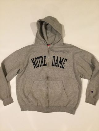 Vtg Champion Notre Dame Zip Up Hoodie Hooded Fleece Sweatshirt Fighting Irish L