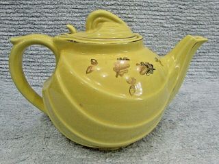 Vintage Hall Usa Sundial Canary Yellow 6 Cup Teapot W Gold Leaf 0799 S/h