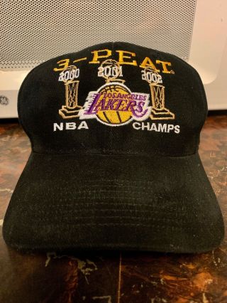Vintage Los Angeles Lakers 3 - Peat Nba Championship Strapback Hat Kobe Shaq