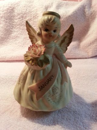 Vintage Lefton January Angel Music Box Figurine (plays Happy Birthday)