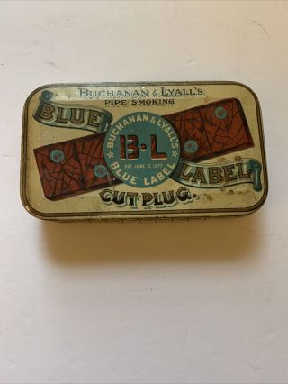 Vintage Blue Label Cut Plug Tobacco Tin - Buchanan & Lyall 