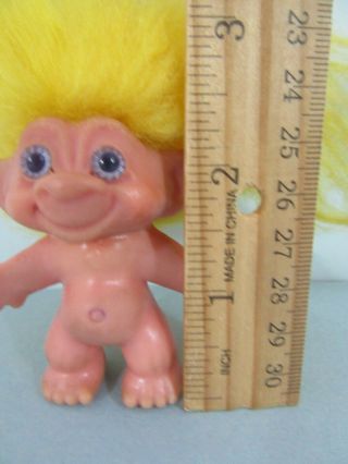 Vintage 60 ' s Unmarked Troll 2.  5” - Thick Yellow Hair Light Blue Eyes 2