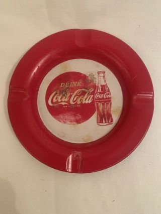 Vintage 1950s Red And White Coca Cola Tin Ashtray,  Coke Advertising Ashtray