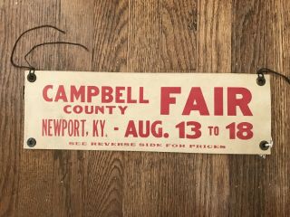 Vintage Campbell County Fair Sign Newport Ky.  Cardboard