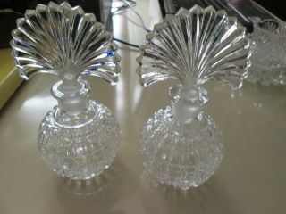 2 - Vintage Perfume Cut Glass Bottles With Fan/shell Stopper Unmarked