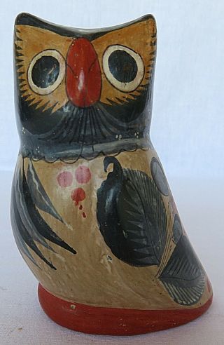 Vintage Mexican Tonala Folk Art Pottery Owl Bird Plaster Pottery 6 " Mexico