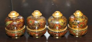 Vintage Chinese Cloisonné Salt Cellar And Pepper Shaker - Set Of Four