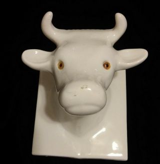 Towle Vintage White Ceramic Cow Bull Head Towel Apron Holder Wall Hook