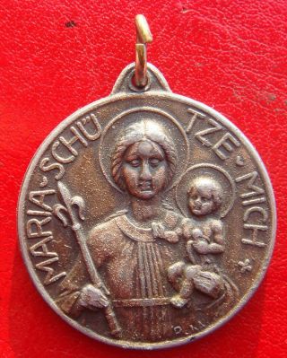 Virgin Mary Protect Me Old Vintage Germany Rare Charm Religious Medal Pendant
