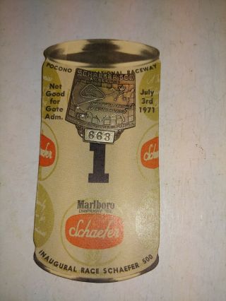Vintage 1971 Schaefer 500 At Pocono Sweepstakes Pin Badge,  Header Card,  Inaugural
