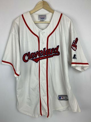 Vintage 1990’s Cleveland Indians White Starter Jersey Sz Xl Wahoo Stitched