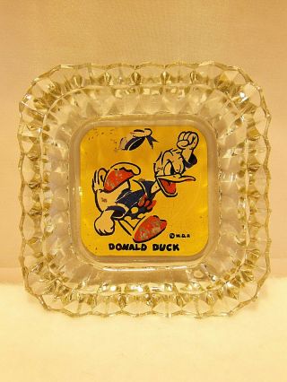 Vintage Walt Disney Donald Duck Collectible Yellow Pyro Glass Ash Tray