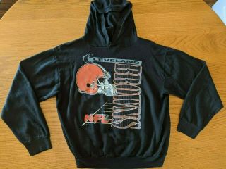 Vintage Cleveland Browns Hooded Sweatshirt Hoodie Made In Usa Nfl Small Black S