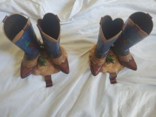 Antique Vintage Cowboy Boot Christmas Stocking Hangers For Mantle