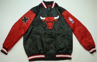 Rare Vtg Starter Black Label Chicago Bulls Big Logo Satin Jacket 90s Jordan 3xl