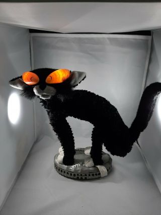Vintage Gemmy Fraidy Cat Scary Black Animated Cat Music Lights.