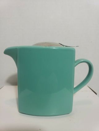 Vintage Beehouse Japan Ceramic Infusing Teapot Rectangular Turquoise Metal Lid