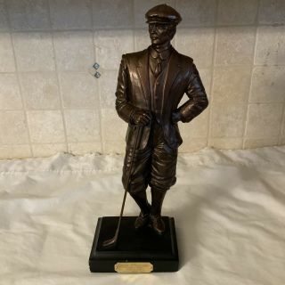 Vintage First Place Golf Trophy 16”tall Resin 1998 Wooden Base Metal Gold Club