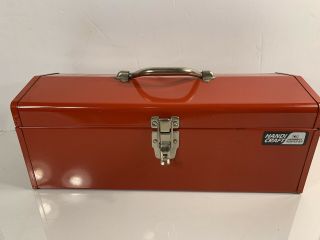 Vintage Red Handi Craft Metal Tool Box Carrying Case - Hip Roof Box With Tray 19in