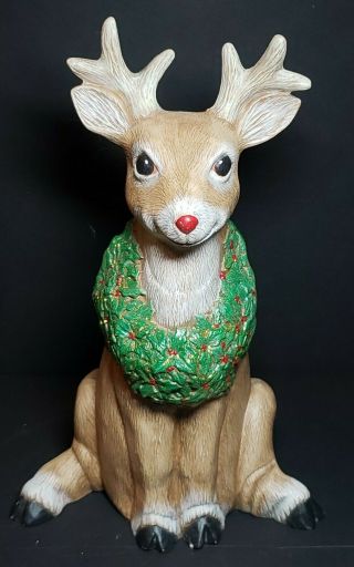 Vintage Ceramic Christmas Rudulph Reindeer Handpainted 12 " Figurine