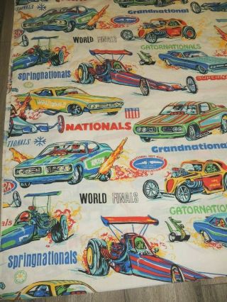 Vtg 70s Nhra Drag Race Bed Blanket Car Racing Sears Nationals 68x88 Nascar Auto