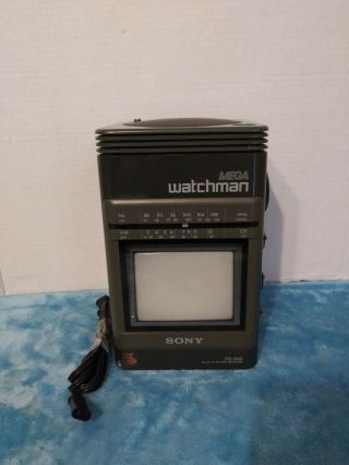 Vintage Sony Mega Watchman Fd - 500 B&w Tv Am/fm Receiver Retro Travel 1990