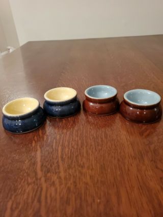 Set Of 4 Vintage Denby Stoneware Butter Pat / Salt Cellar Brown & Blue