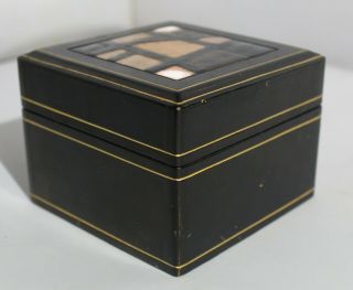 Vintage Mcm Mid Century Modern Italian Leather & Enamel Wood Card Box
