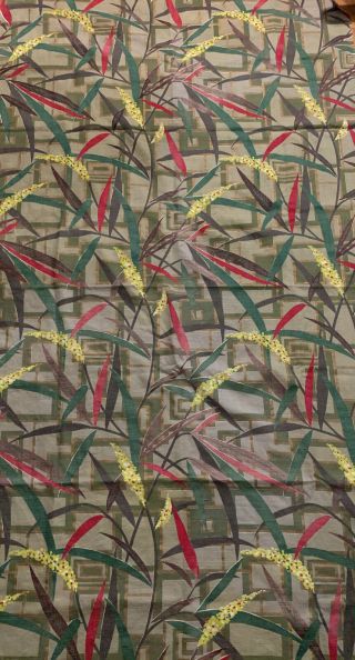 Vintage Bark Cloth Fabric Curtain Panel Floral Gray Green Red Gold Rare