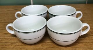 Vintage Sterling China Green Stripe Coffee/tea Cups Restaurant Ware (set Of 4)