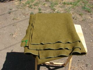 Wwii Us Military Wool Blanket Woolen Mills Army Green Vtg 58 X 66 "