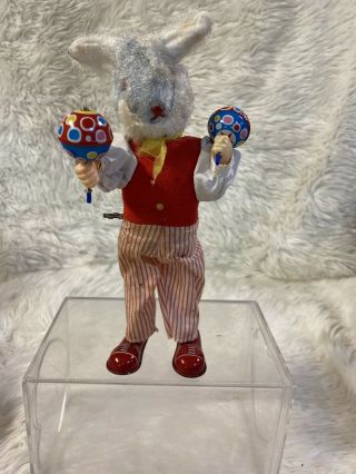 Vintage Tin Wind Up Toy Bunny Rabbit Made In Japan - 1a