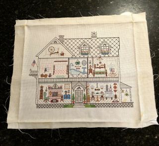 Large Vtg Handmade Completed Counted Cross Stitch Unframed 24 X22 In.  Unsigned