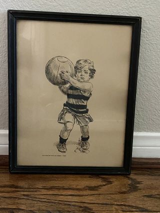 Awesome Early 1900s Antique Old Vintage Basketball Picture W/ Frame