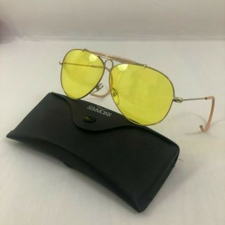 Vintage Simmons Shooting Glasses Aviator Yellow Tint Gold Frame With Case