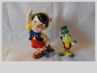 Vintage Disney Figurines Pinocchio & Jiminy Cricket Ceramic Wdp Japan