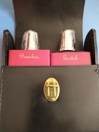 Vintage Scotch And Bourbon Travel Flask Set With Leather Case And Shot Glasses