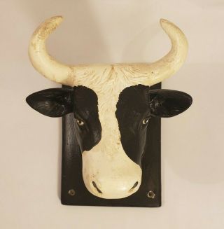 Vintage White And Black Ceramic Cow Bull Head Towel Holder