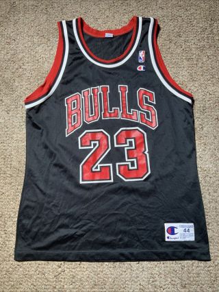 Vtg 90s Champion Nba Chicago Bulls Michael Jordan 23 Black Jersey Mens 44 L Euc