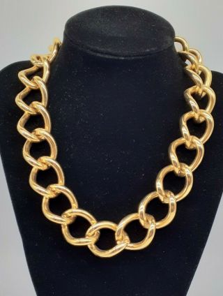 Vintage Anne Klein Gold Tone Chunky Link Chain Toggle Runway Necklace 17 "