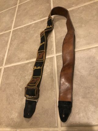 Vintage Fender Guitar Strap Authentic Metal Buckle Brown Leather Back 60s/70s
