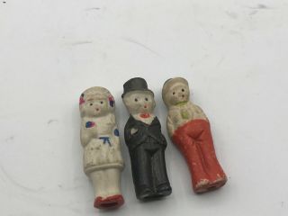 Antique Bisque Frozen Charlotte & Charlie Penny Dolls Bride,  Groom And Preacher