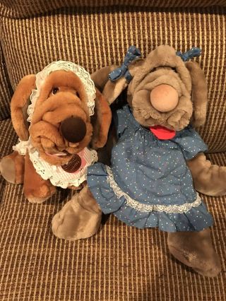 Vintage Ganz 1981 Wrinkles The Dog Hand Puppet Large 18 " Stuffed Plush And Baby