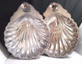 Antique Vintage Set Of 2 Sheridan Shell W/ Candlestick Mount Silver Plate 1950s 