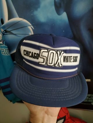 Chicago White Sox Vintage Snapback Baseball Hat Cap Trucker Navy Blue 1980s Vtg