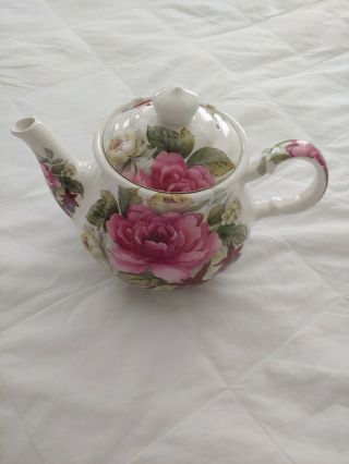 Vintage Sadler Teapot With Large Pink Rose And Purple Flowers